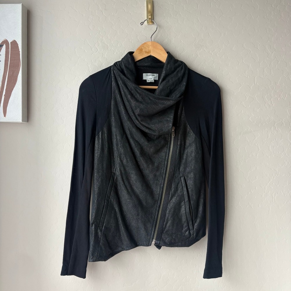Helmut Lang Leather Jacket Black Asymmetrical Zip Cracked Leather Jacket S
